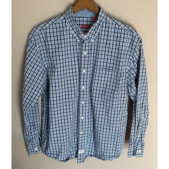 IZOD Button Up Shirt Mens Extra Large Blue Plaid Long Sleeve - Picture 1 of 3